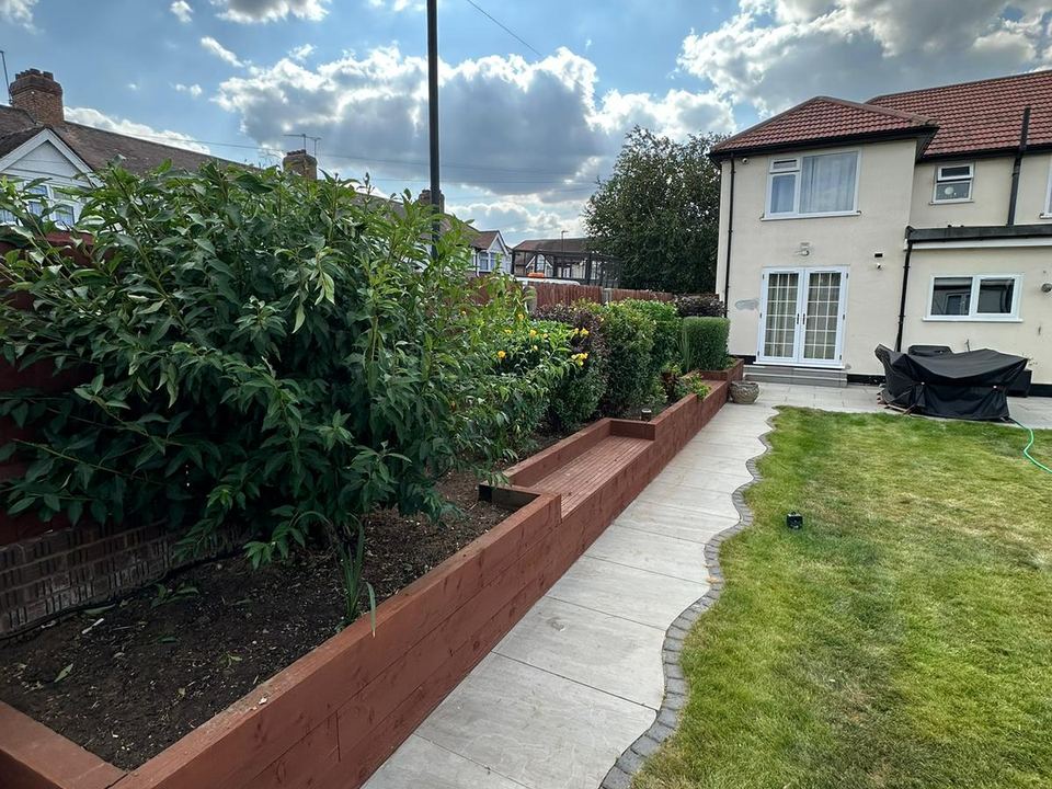 Lawn with raised garden border